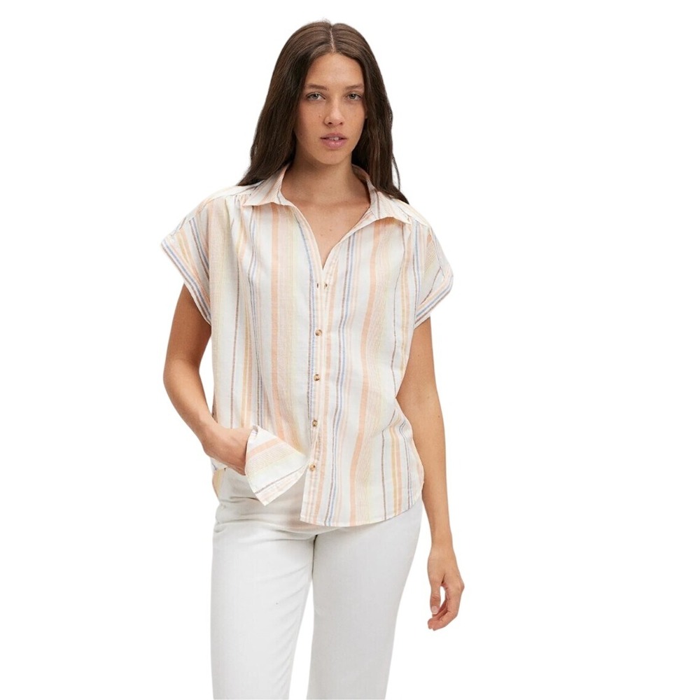 Loft Women's Striped Button‎ Down Short Sleeve Shirt Blouse Casual Plus Size 24